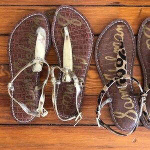 2 PAIRS  Sam Edelman Girls Gold Sandals + Leopard Sandals Size 4